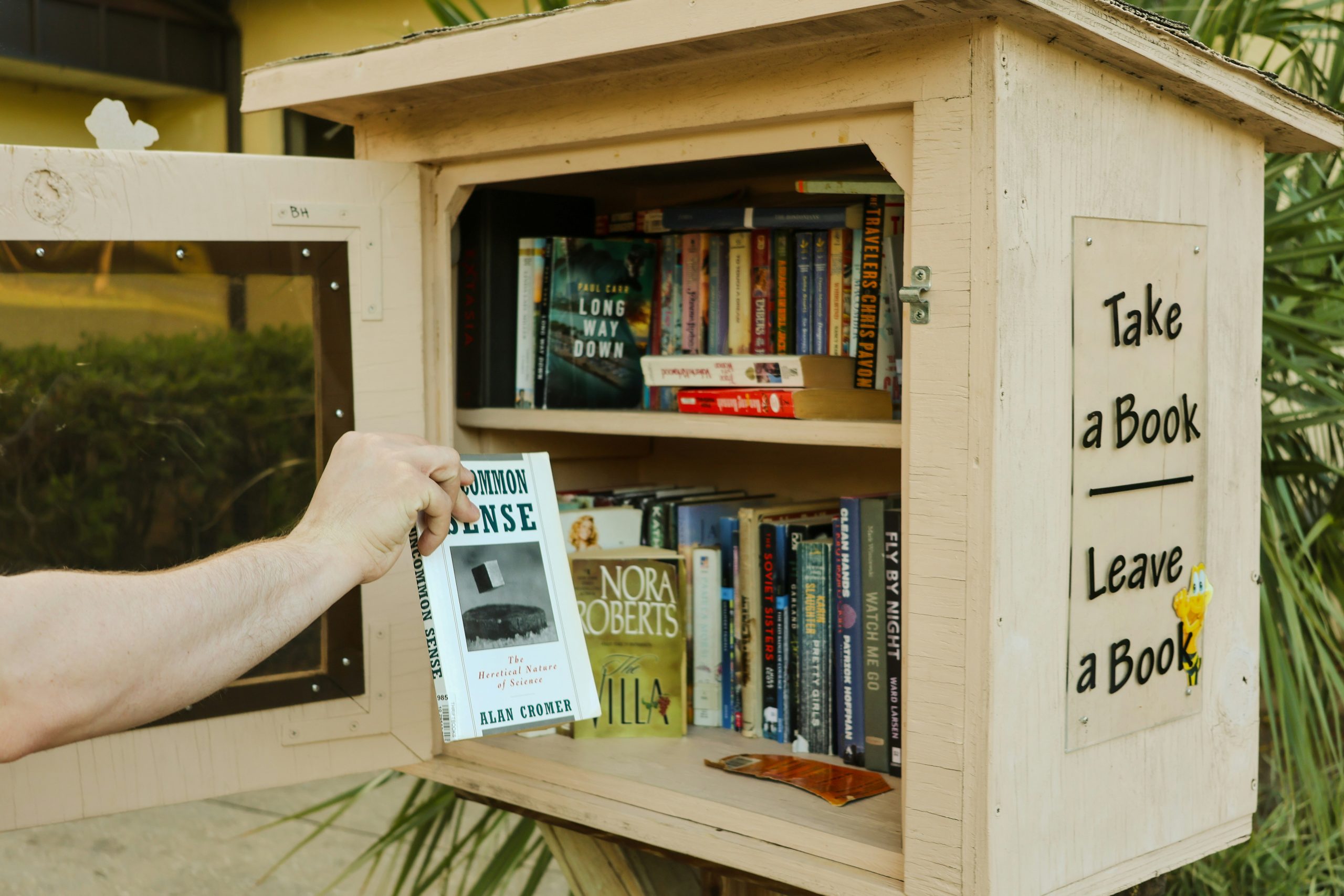 Books shared through a community donation library